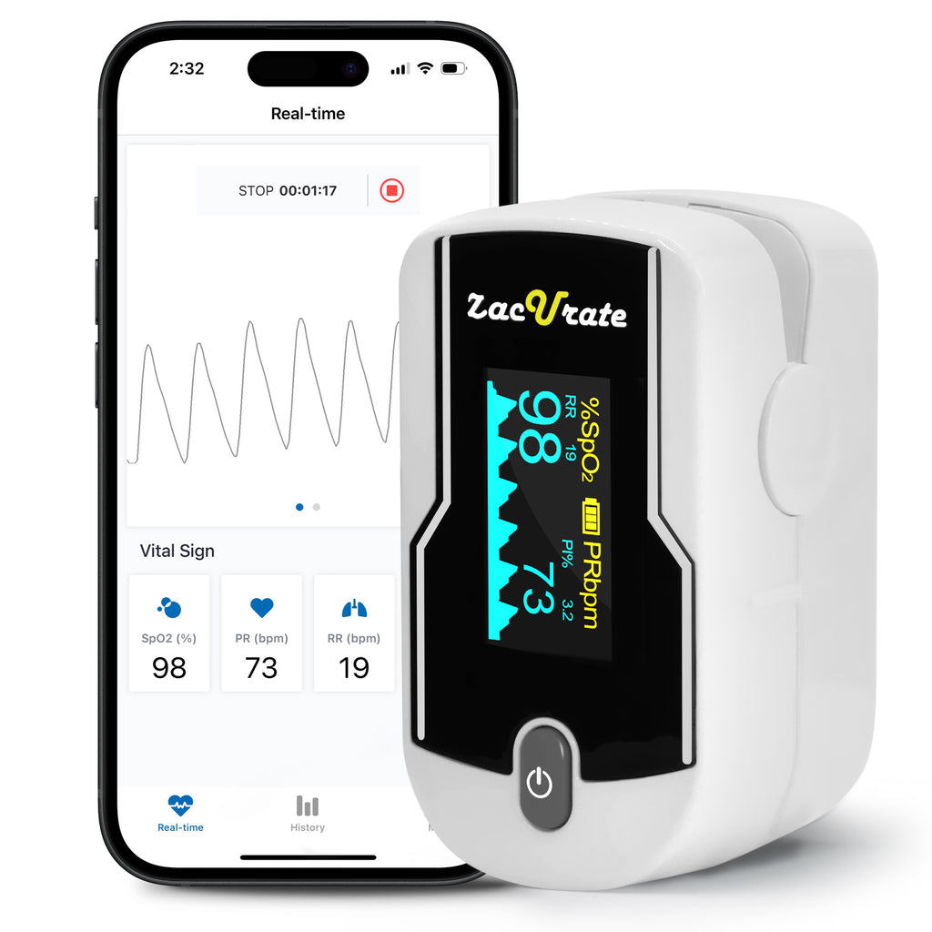 Zacurate 500E-B Wireless Bluetooth Fingertip Blood Pulse Oximeter Monitor with Free App