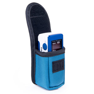 Side view of the blue pulse oximeter carrying case