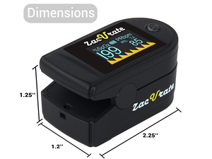 Product Dimensions of the Zacurate 500C Elite Fingertip Pulse Oximeter Black