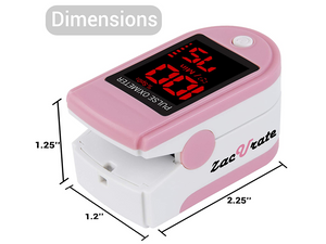Product Dimensions of the Zacurate 500DL Pro Series Fingertip Pulse Oximeter Pink