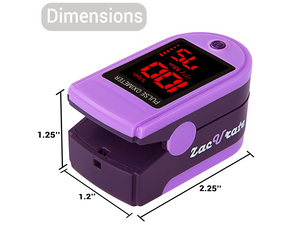 Product Dimensions of the Zacurate 500DL Pro Series Fingertip Pulse Oximeter Purple