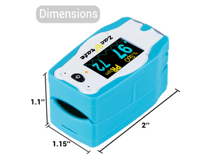 Product dimensions of the Zacurate Pulse Oximeter For Children